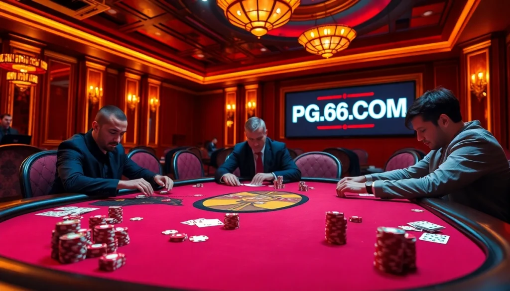 Join the excitement at PG66.COM with an engaging poker game featuring vibrant casino elements.