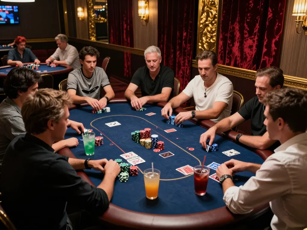 TX88 poker players strategizing while enjoying a thrilling game in a luxurious casino setting.