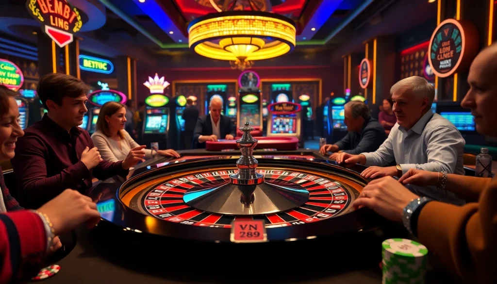 Experience thrilling gameplay at the VN789 LINK roulette table, surrounded by vibrant casino excitement.