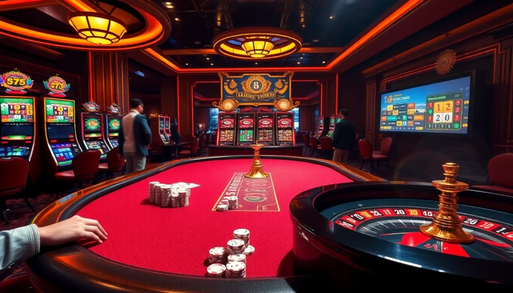 Engaging scene of casino gamblers enjoying high-stakes poker and roulette, showcasing 包网 technology and excitement.