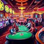 Experience the excitement of Bet88 com with players at the poker table and vibrant slot machines.