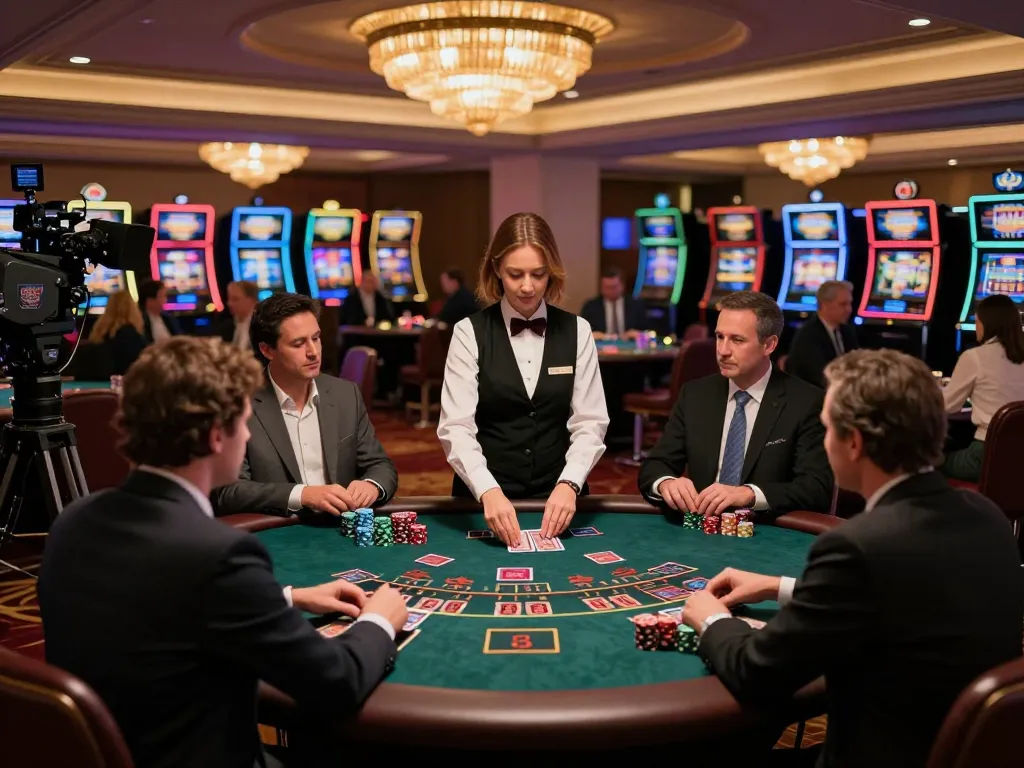 Engaging blackjack game scene at a luxury casino capturing players and dealer for da88 experience.