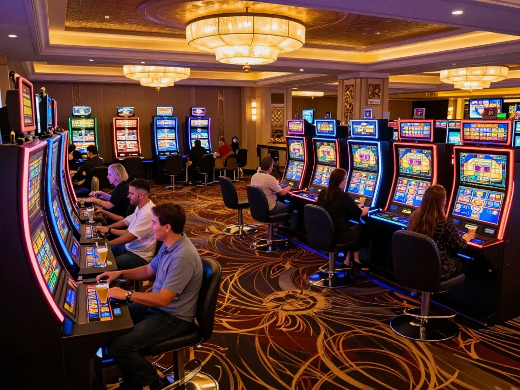 Players enjoying vibrant slot machines at DA88, showcasing an exciting casino environment and playful atmosphere.