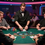 lode88vi players engaged at a blackjack table with chips stacked, highlighting casino excitement