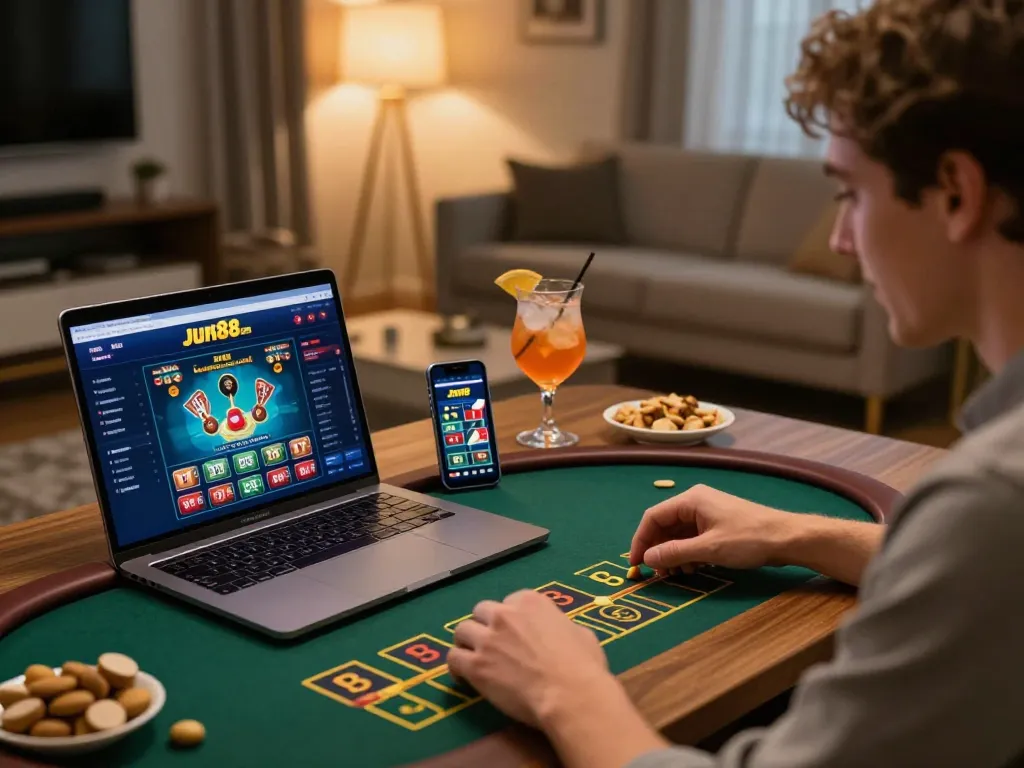 Engaging gameplay at Jun88 com online casino platform with laptop and smartphone.