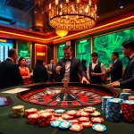 Experience the thrill of SH BET at a luxurious casino with vibrant roulette tables and colorful chips.
