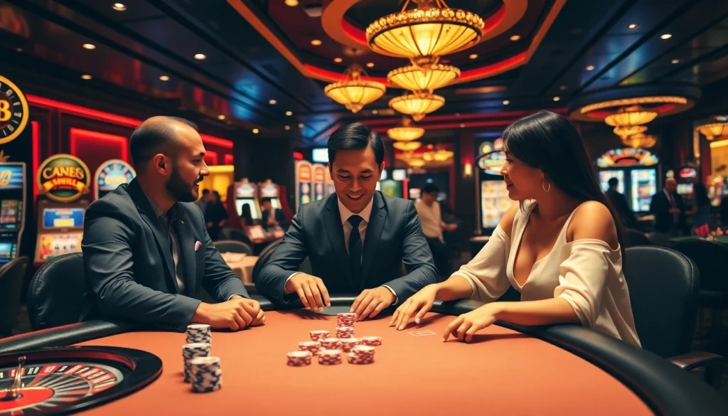 Players bet with CM88 branded chips at an elegant casino poker table.
