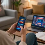 Wala88 mobile gaming experience with a player actively placing bets on a smartphone, showcasing modern lifestyle.