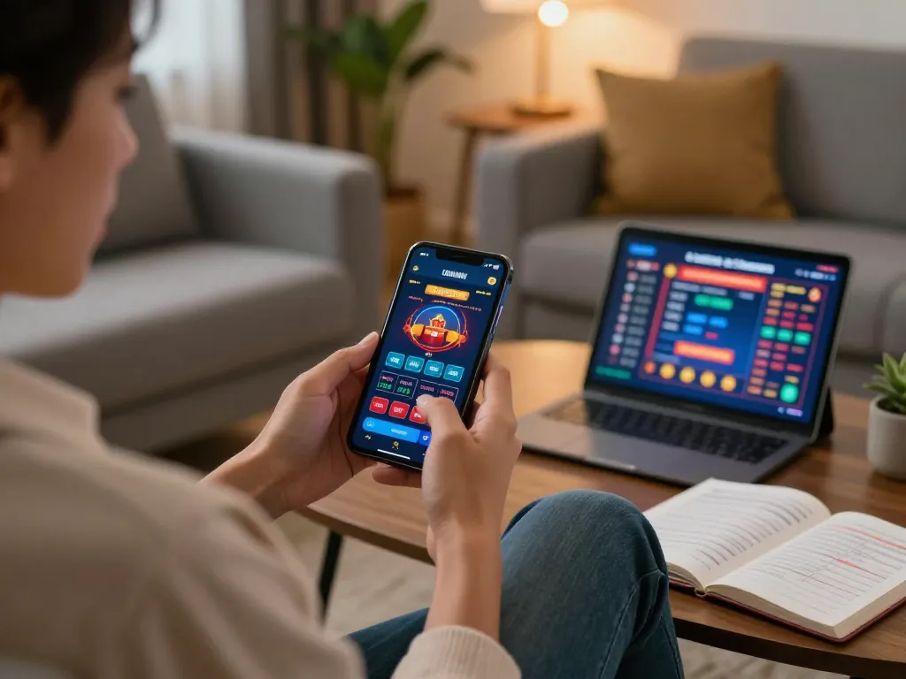 Wala88 mobile gaming experience with a player actively placing bets on a smartphone, showcasing modern lifestyle.