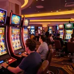 Players engaged with slot machines at Red88tt, showcasing vibrant gaming atmosphere and excitement