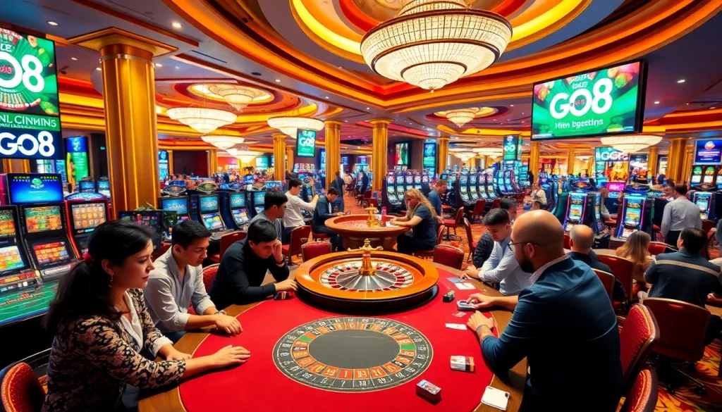 Engage in thrilling gameplay at GO8's casino, featuring vibrant tables and exciting slot machines.