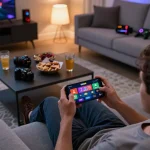 TẢI GO88 app on smartphone while enjoying a cozy gaming session at home.