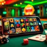 Play thrilling games on the 918kaya APK, surrounded by vibrant casino elements and poker chips.