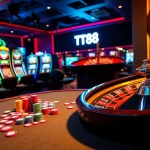 Engaged gamblers enjoying games at TT88 casino, showcasing poker, chips, and roulette excitement.