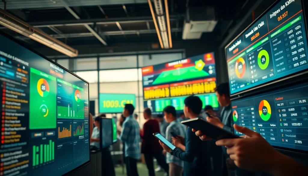 Engaging digital betting scene showcasing kèo nhà cái statistics and football analysis.