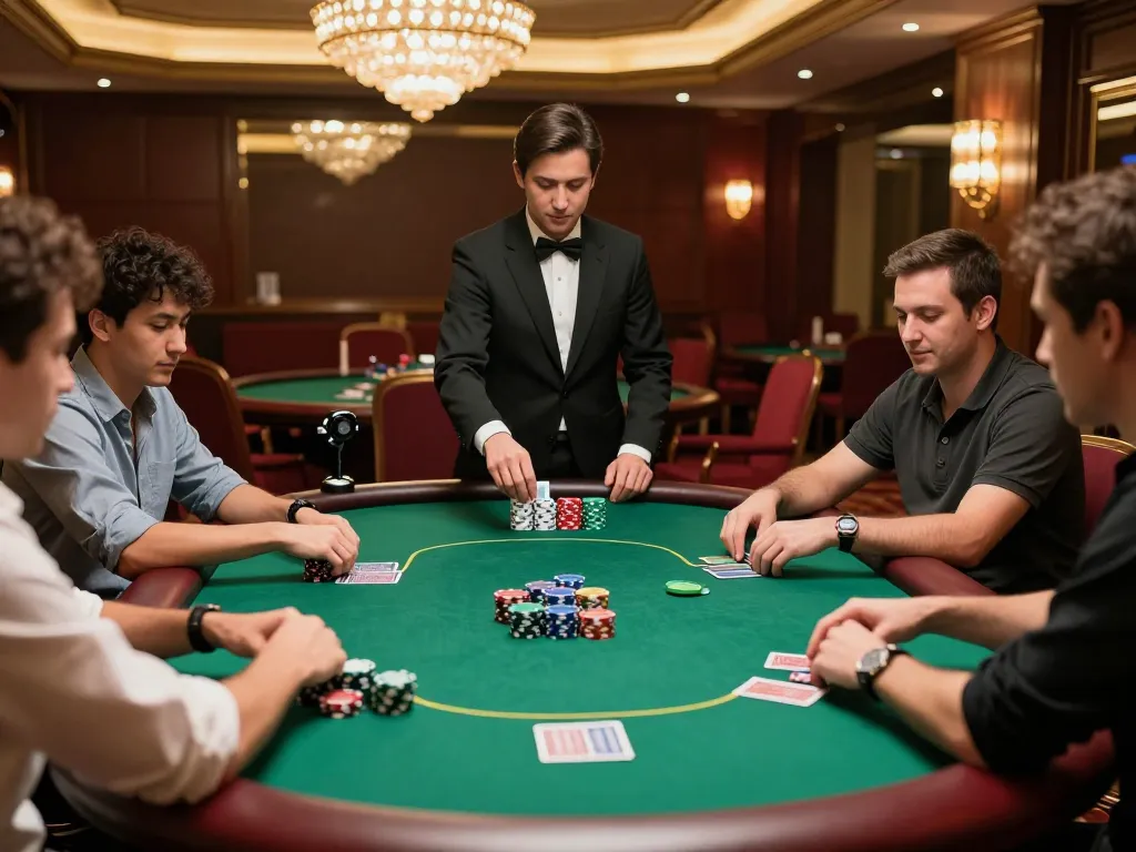 Players engaged at a luxury poker table with CM 88, strategically placing bets and enjoying the casino atmosphere.
