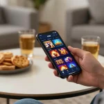 Player engaging with the SC88 mobile app for betting and casino games with a stylish background.