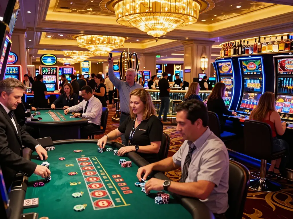 Experience the excitement at vin88sa casino with players engaged in thrilling games and vibrant atmosphere.