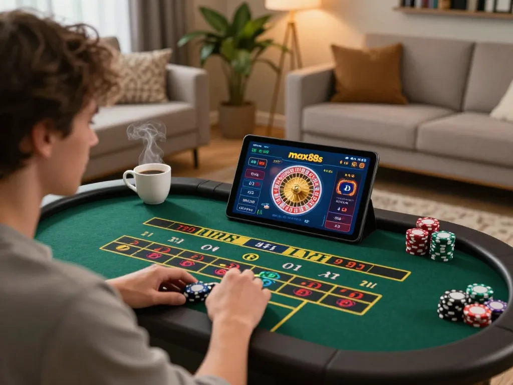 Engaging in live dealer games on tablet for a fun and strategic max88s betting experience.