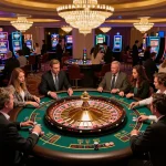 Players engage in strategic roulette gameplay at the o8 casino, vibrant atmosphere enhancing the gambling experience.