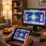 Player engaging in online games at 98win9 in a cozy home setting.