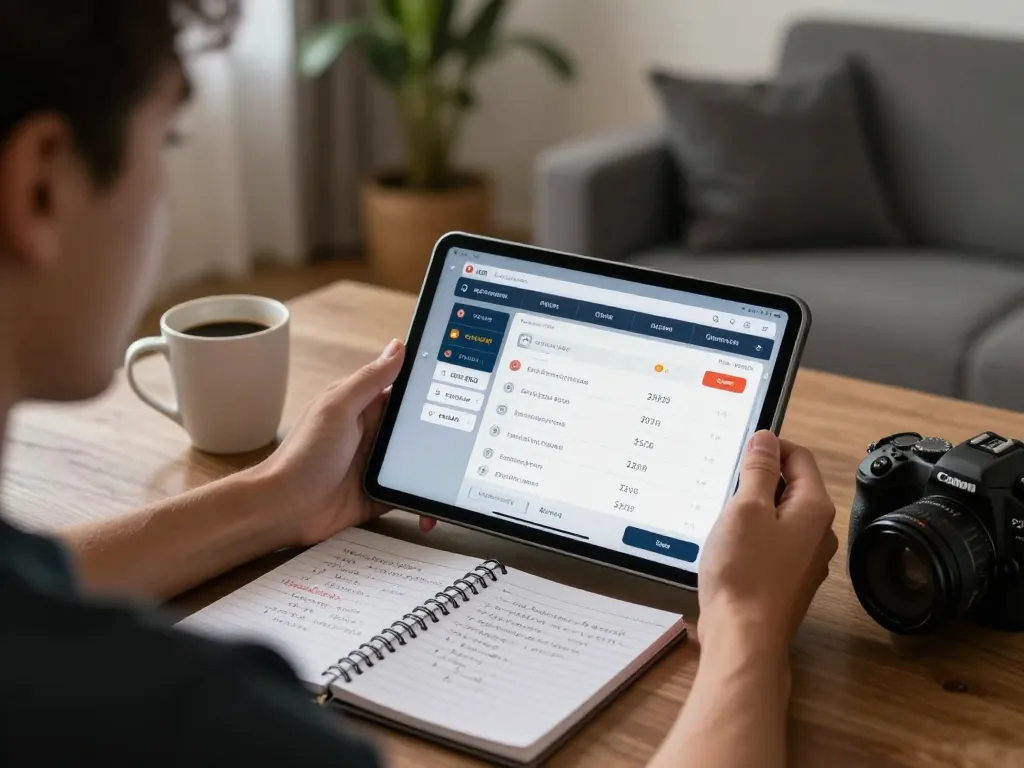Engaging scene showing a user placing bets on soccer tips using a tablet in a cozy home setting.