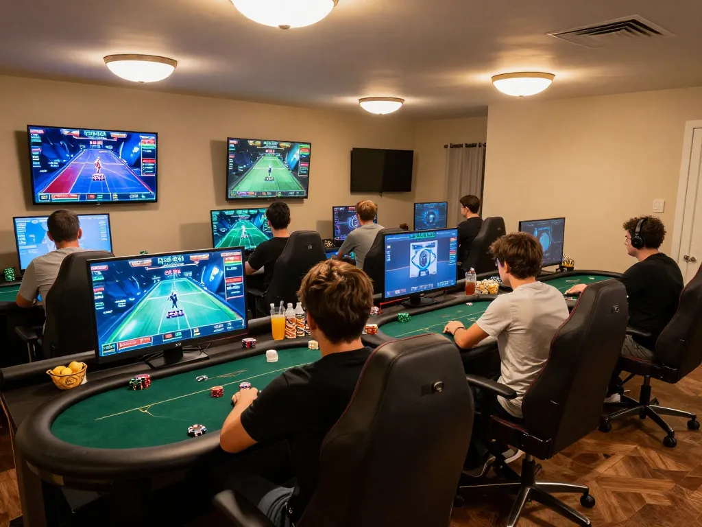 Engaged player strategizing with nk88 online poker platform in cozy home setting.