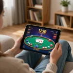 Player engaging with exciting games on the 123B casino app, showcasing cards and chips.