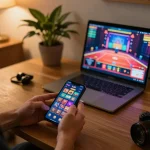 lv88 player's hands using smartphone to access online gambling with engaging game interface.