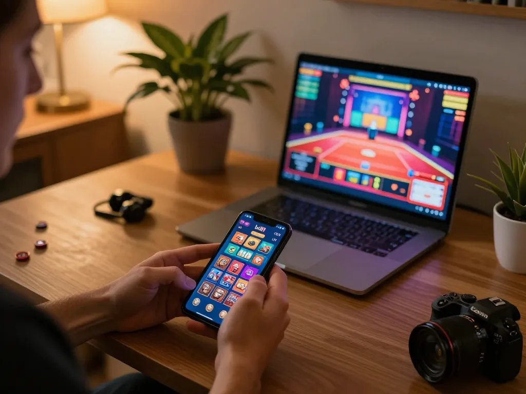 lv88 player's hands using smartphone to access online gambling with engaging game interface.