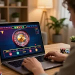 Player engages in online casino action at O8, with roulette wheel visible on screen