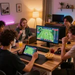 Engaging in sports betting on tv 88 app with friends enjoying snacks.