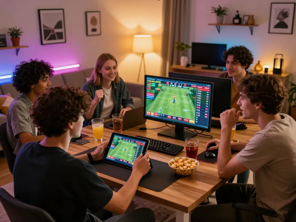 Engaging in sports betting on tv 88 app with friends enjoying snacks.