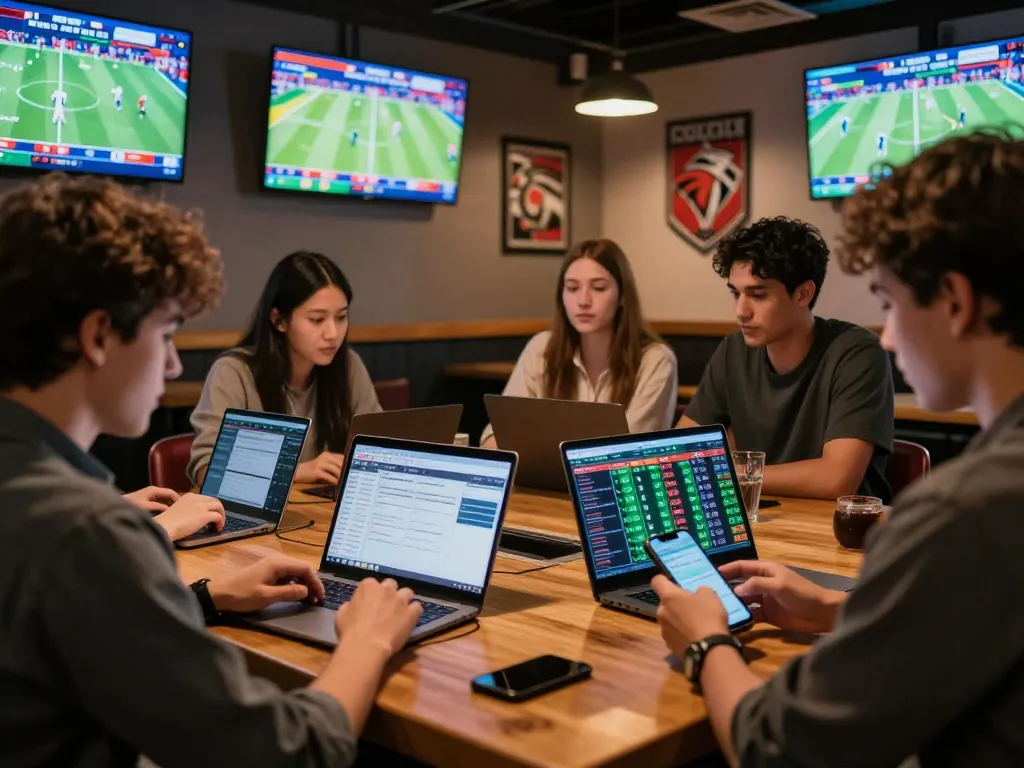 Engaging sports betting atmosphere at 888newbet with friends analyzing odds and placing wagers.