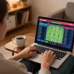 Uk88 user actively placing sports bets online in a cozy home environment, showcasing strategic engagement.