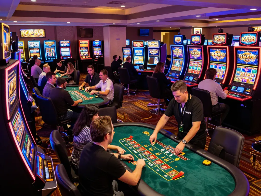 Players enjoy exhilarating games at KP88 casino, featuring vibrant slots and professional dealers.
