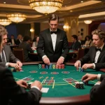 Players engaged at a co88i blackjack table, showcasing intense gameplay and casino ambiance.