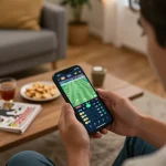 open88 user placing bets during live sports event on smartphone in cozy home setting