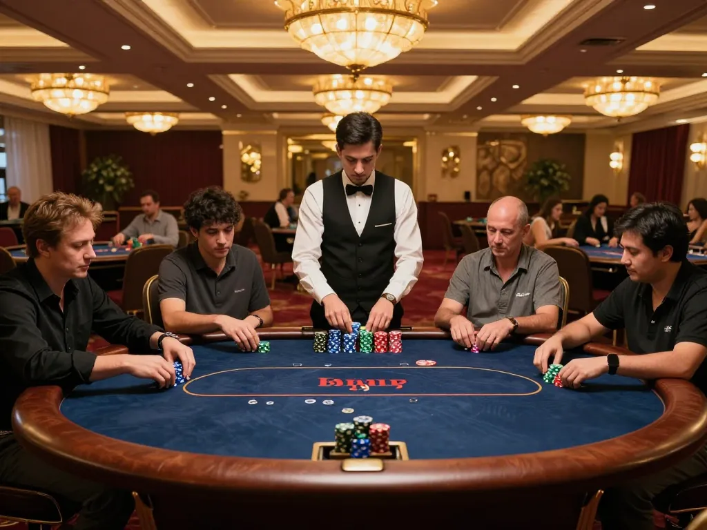 Experience excitement at Red88 casino poker table with players engaged in high-stakes gameplay.