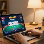 Miso88 poker action on a laptop displaying strong gameplay, highlighting a focused player experience.