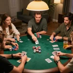 Exciting home poker night showcasing the Link mới Tx88 with friends enjoying competitive gameplay and strategic card moments.