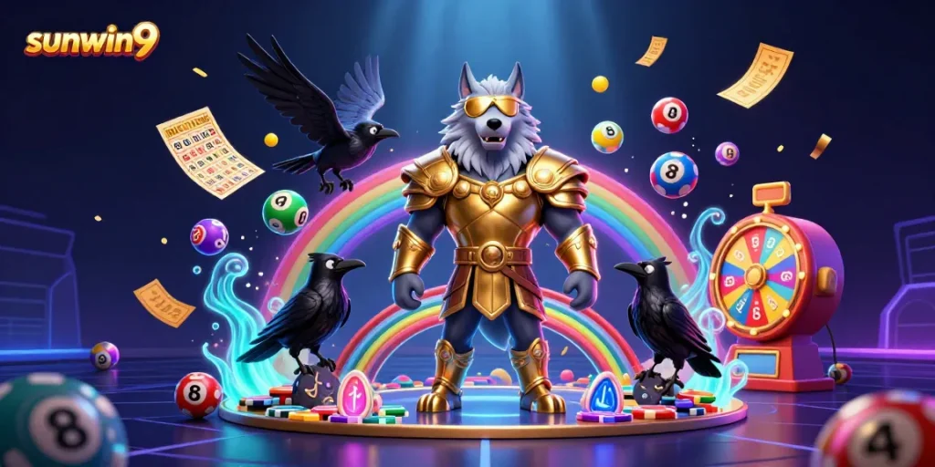 Join the excitement with sunwin9 as the Odin wolf and his ravens celebrate casino jackpots.