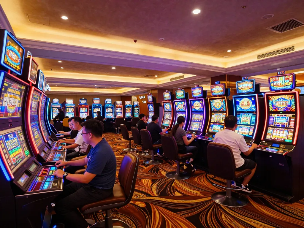 Players enjoying vibrant slot machines in the thrilling atmosphere of 88CLUB casino.