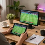 Socolive user engaging in live football streaming on a tablet in a cozy home setup.