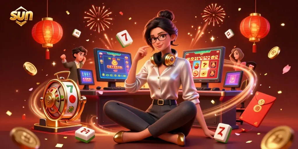Experience thrilling wins at Sun casino with vibrant slot games and festive casino elements.
