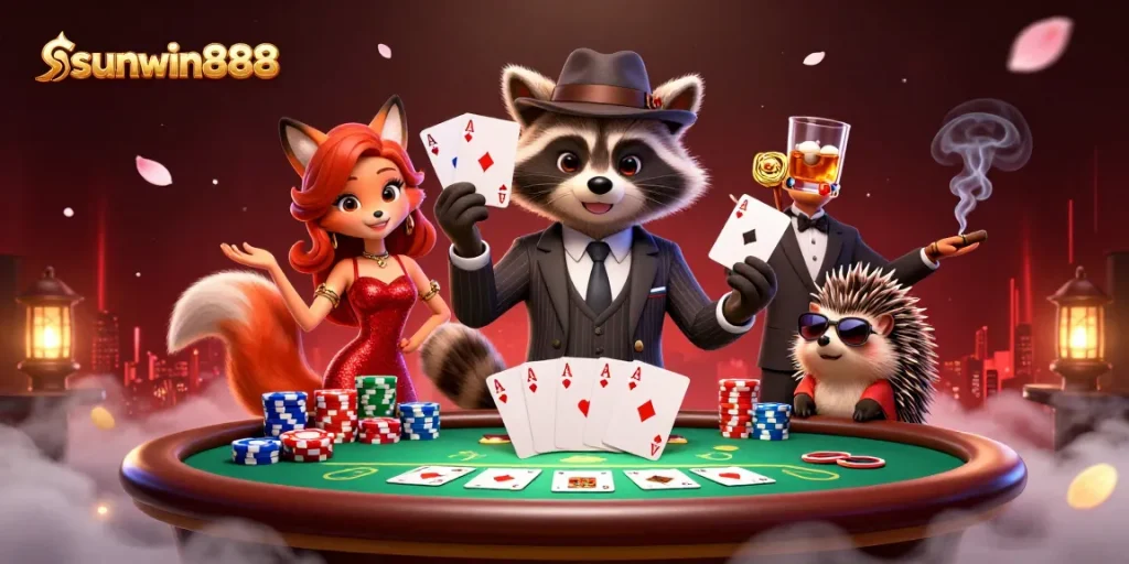 Experience thrilling gameplay at sunwin888 with vibrant characters and dynamic poker action.