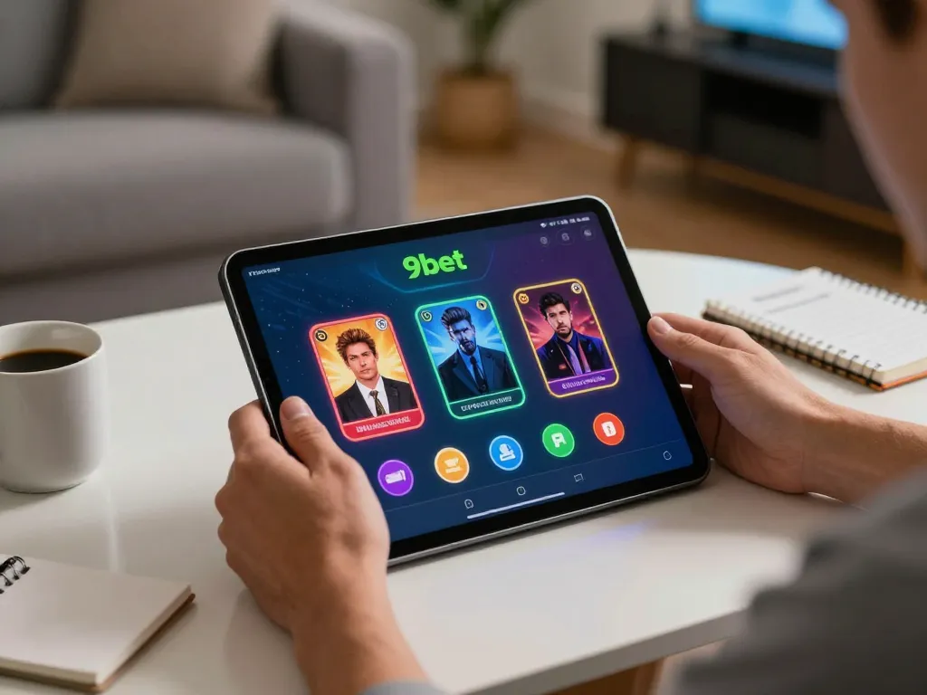 Player engaging with the 9bet app, showcasing vibrant online gambling experience.