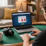 SX88 online poker player strategizing with laptop in cozy home setting