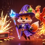 Experience excitement at tg88 com with a fantasy scene of a wizard fox, phoenix, and riches from slot machines.