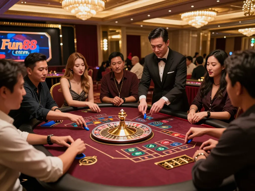 Experience real-time gaming excitement at Fun88 com with players engaged at a live dealer table.